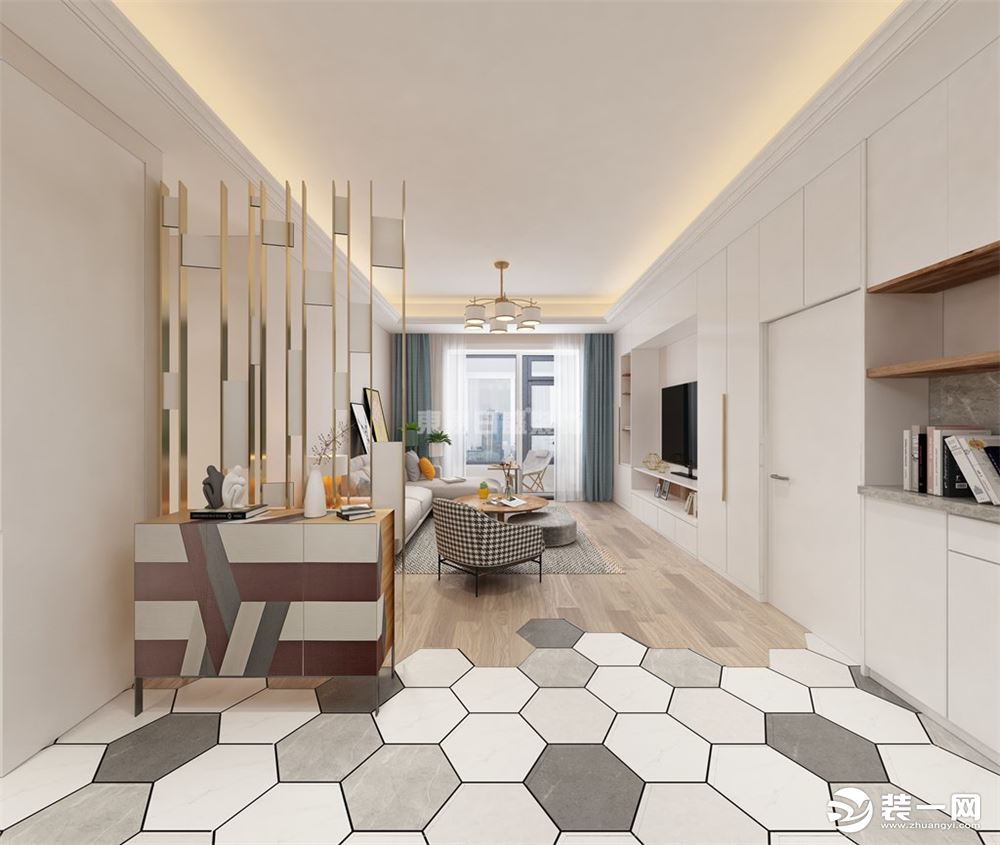 保利公园九里127㎡现代风格三室两厅客厅装修效果图