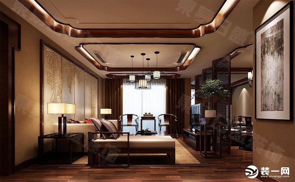 客厅装修效果图黄石玉龙湾260平新中式风格装修风格