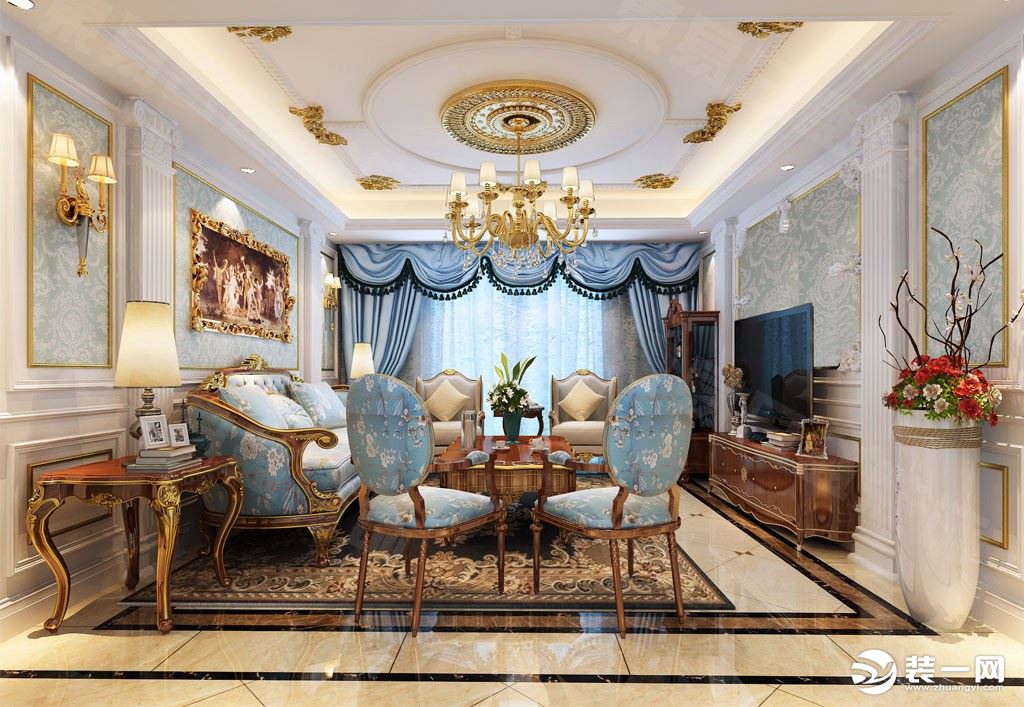 客厅装修效果图百瑞景152平欧式新古典风格效果图