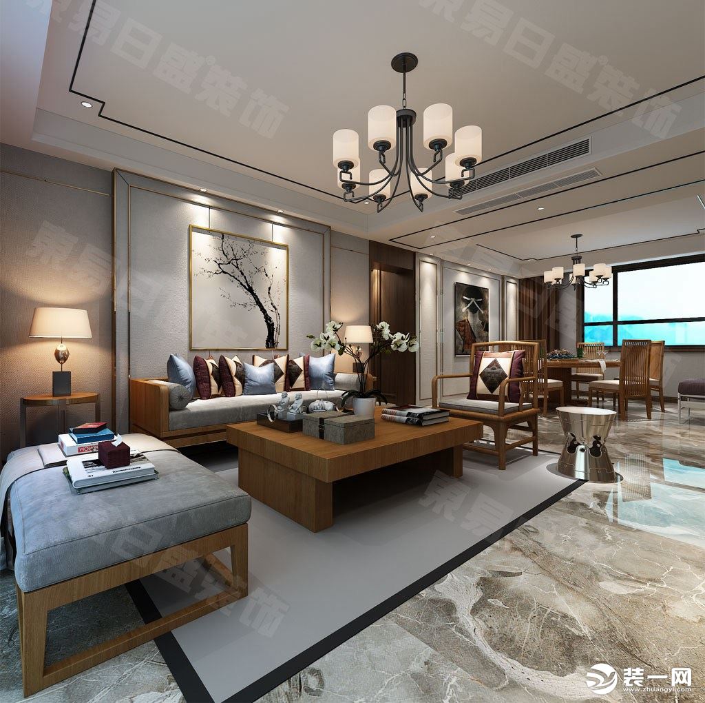 客厅装修效果图世纪江尚160平新中式风格效果图