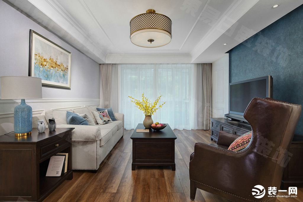 客厅装修实景图福星惠誉东湖城129平新美式风格实景图