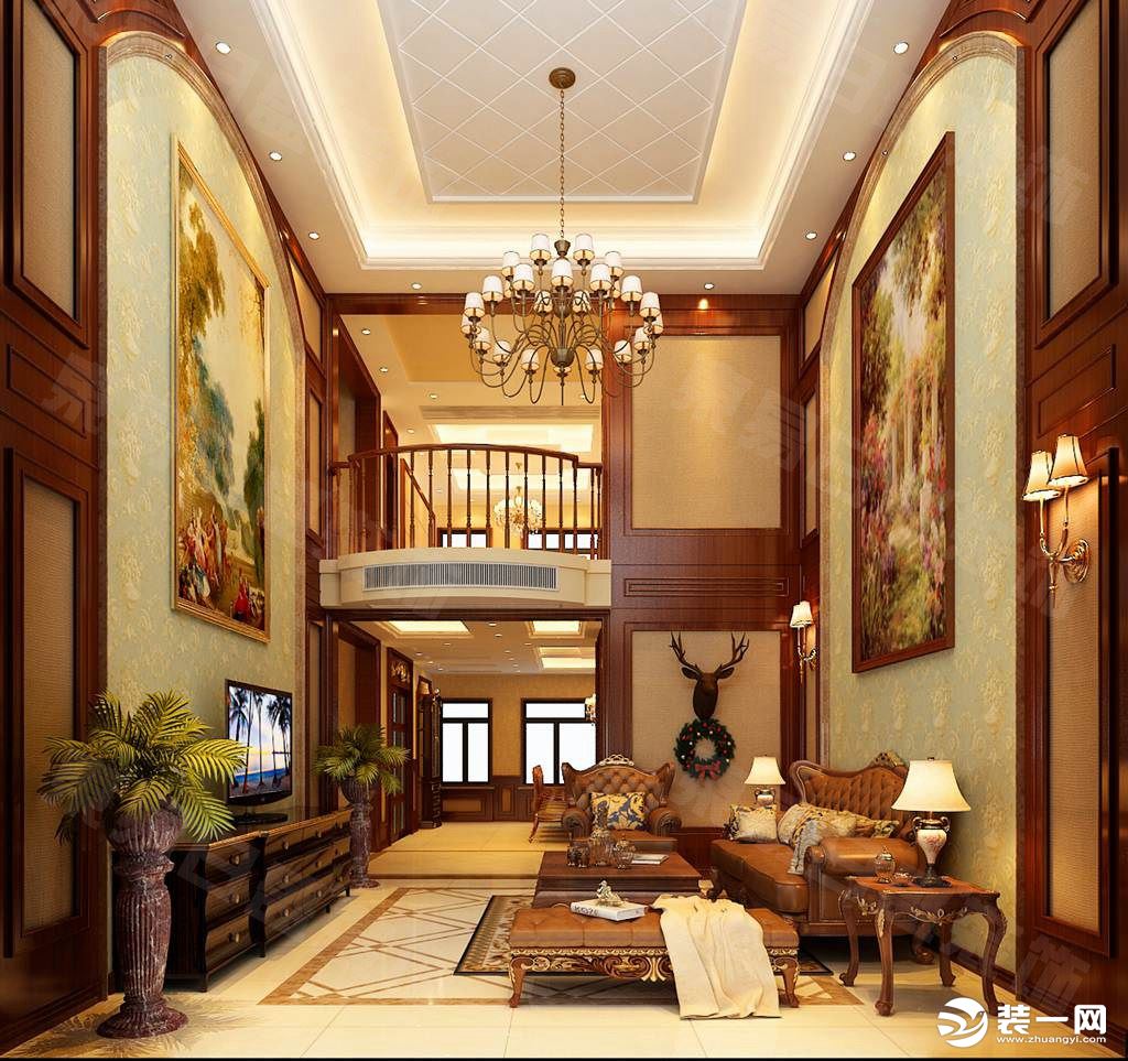 客厅装修效果图保利中央公馆450平美式风格效果图
