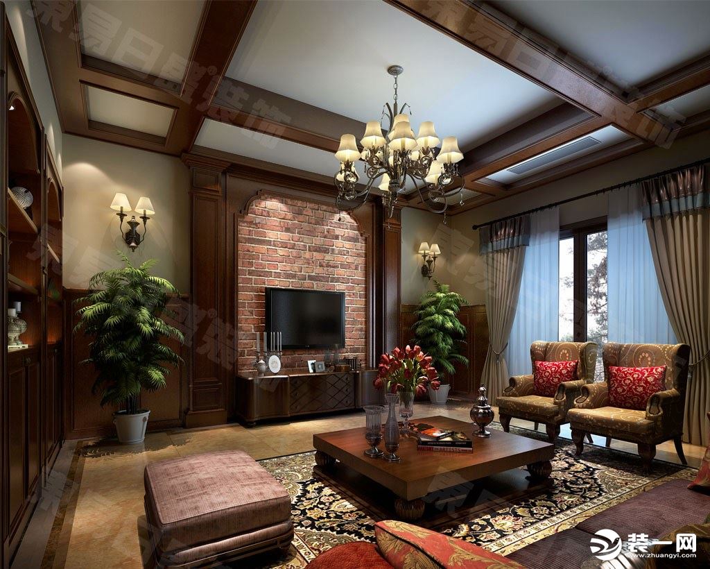 客厅装修效果图复地东湖国际300平美式风格效果图