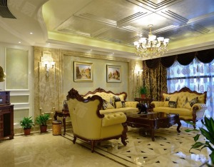 客厅装修实景图城投瀚城220平欧式古典风格实景图