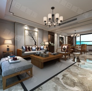 客厅装修效果图世纪江尚160平新中式风格效果图