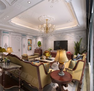 客厅装修效果图碧桂园311平法式新古典风格效果图