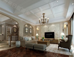 客厅装修效果图450平别墅美式风格效果图