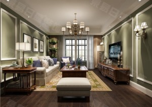 客厅装修效果图上海公馆140平美式风格效果图