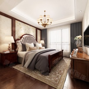 卧室装修效果图复地东湖国际133平美式古典风格装修效果图