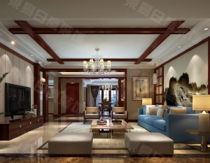 客厅装修效果图兰亭珑府250平新中式风格效果图
