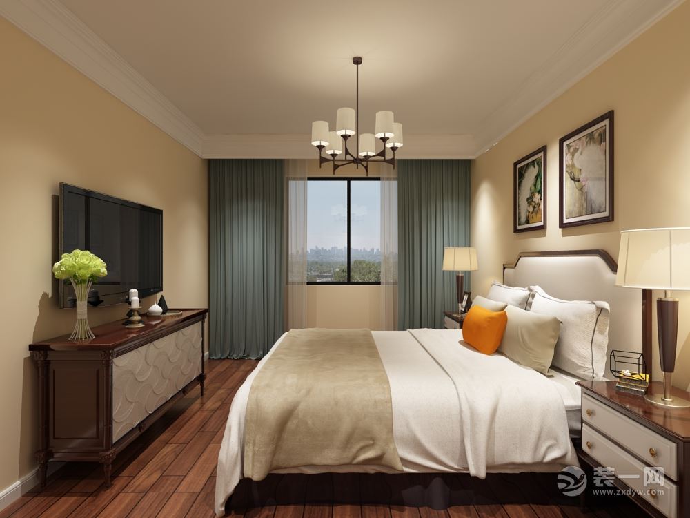 【新湖仙林金谷】95㎡二室二厅一卫美式田园风格装修效果图卧室