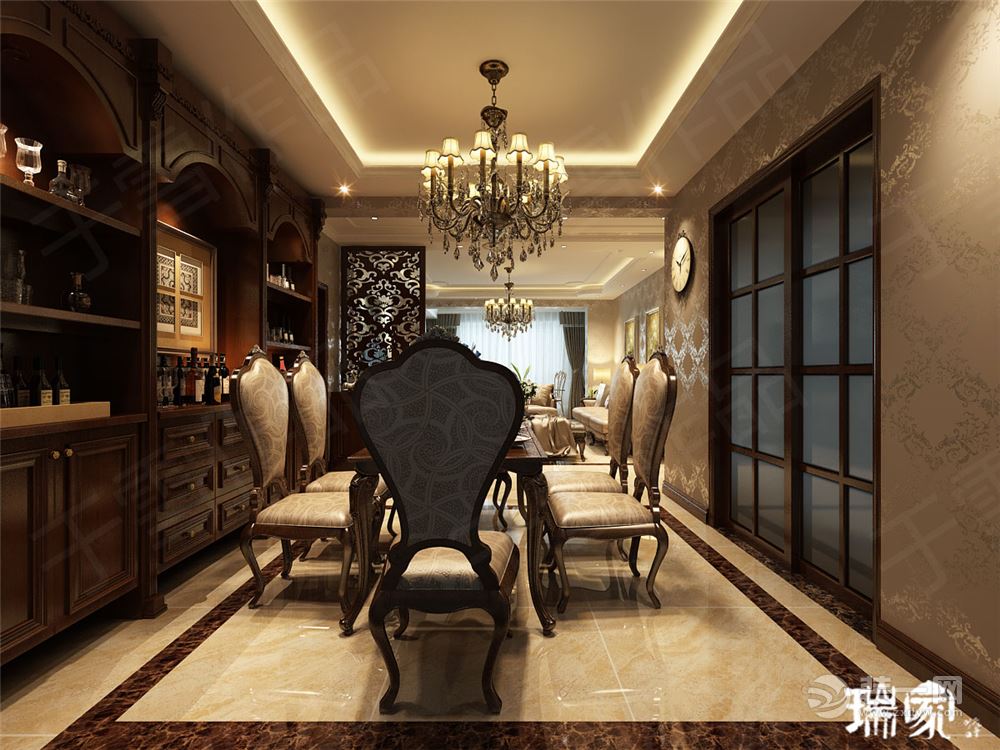 雅居乐139㎡四室二厅二卫美式风格装修效果图餐厅
