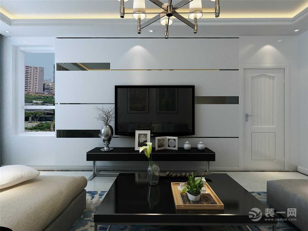 和平上河城96㎡三室二厅一卫现代简约风格装修效果图客厅
