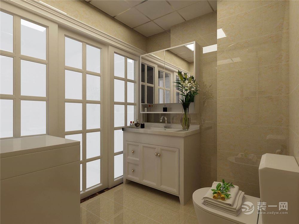 泰荣湾92㎡二室一厅一卫简欧风格装修效果图卫生间
