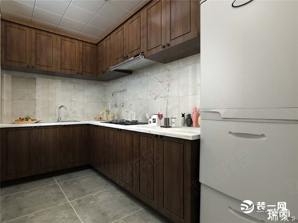 奉天九里129㎡三室二厅二卫简美风格装修效果图厨房