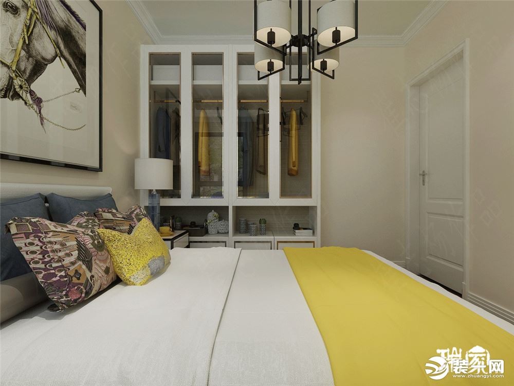 富力尚悦居70㎡两室一厅一卫现代风格装修效果图卧室
