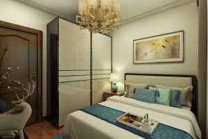 【世茂五里河】118㎡三室一厅一卫简约中式风格效果图卧室