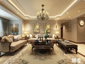 雅居樂139㎡四室二廳二衛美式風格裝修效果圖客廳