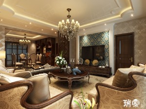 雅居樂139㎡四室二廳二衛美式風格裝修效果圖客廳