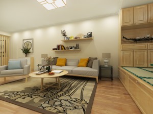电业新村88㎡二室一厅一卫现代简约风格装修效果图客厅榻榻米