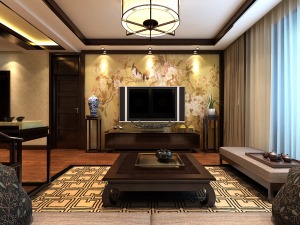 晋级装饰世茂五里河142平新中式风格装修客厅效果图