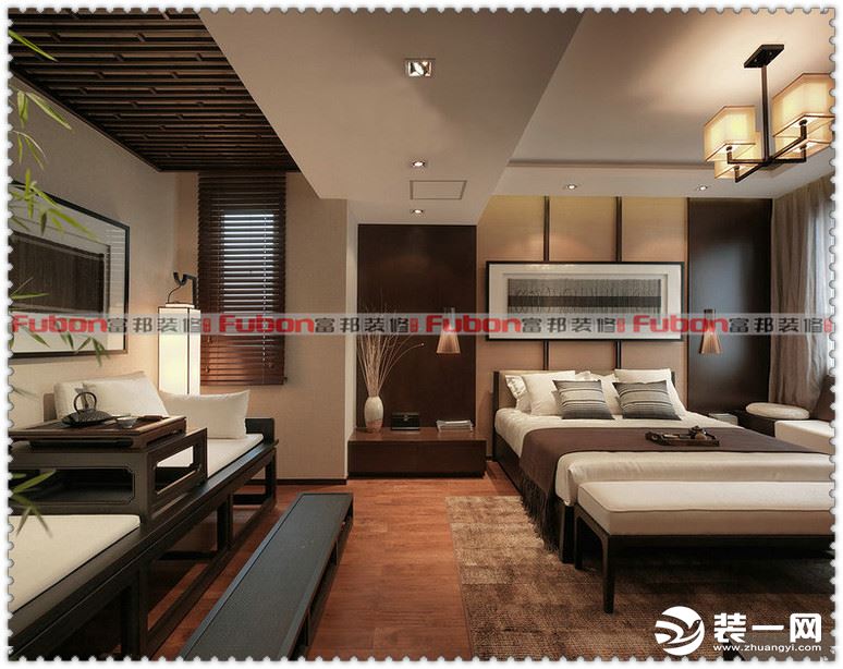 【合肥富邦装饰】琥珀五环城170平米 中式风格+卧室