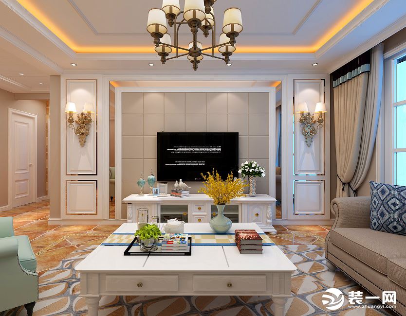 客厅作为待客区域，一般要求简洁明快，同时装修较其它空间要更明快光鲜 ，通常使用大量的石材和木饰面装饰