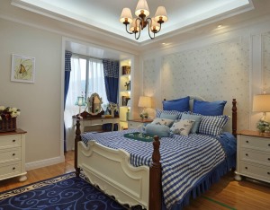 米色墙面有助于入眠，整体的家具和布艺装饰为同色系，也是极协调上档次的