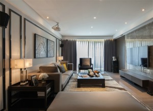 客厅风格简洁明快，采用点缀色使得整个客厅气氛活跃。