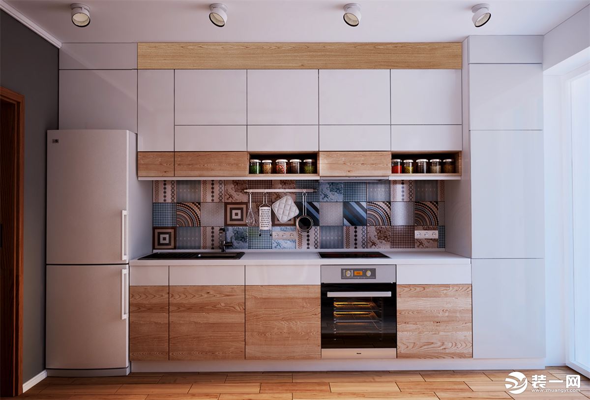 厨房原木色与白色的搭配，简单温馨，看起来干净整洁