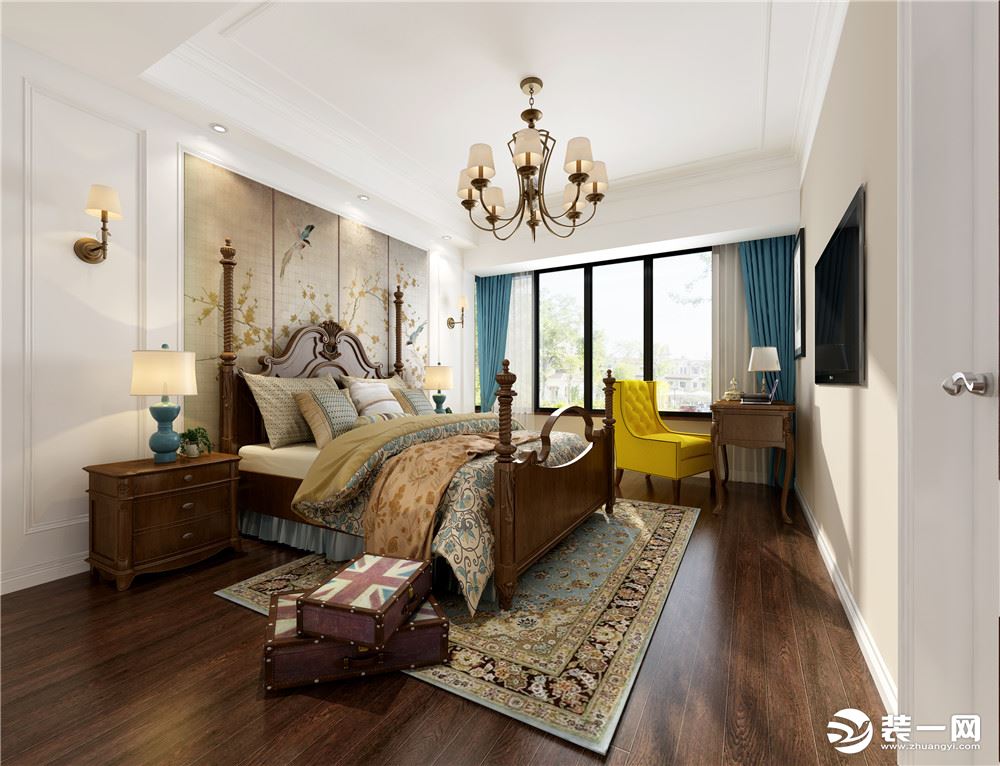 锦湖林语135平米四居室简约美式风格装修效果图--卧室