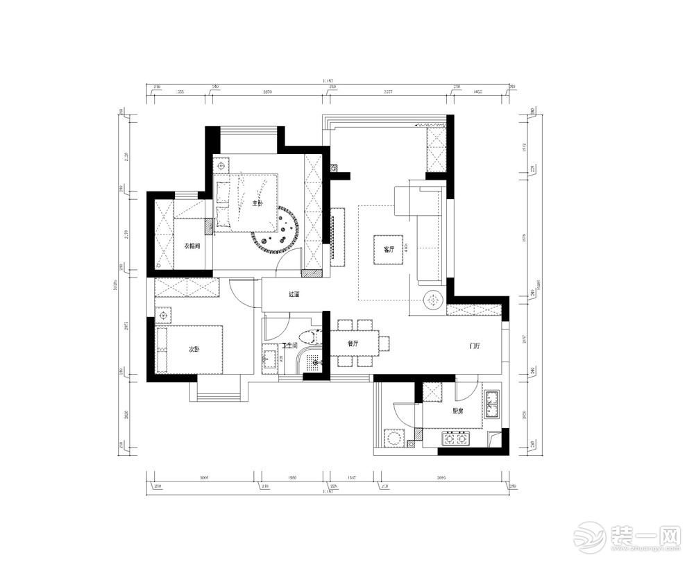 華宇錦城名都80平米現(xiàn)代風(fēng)格裝修設(shè)計(jì)平面布局圖