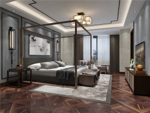 半岛城邦224平米四居室新中式风格装修效果图--卧室