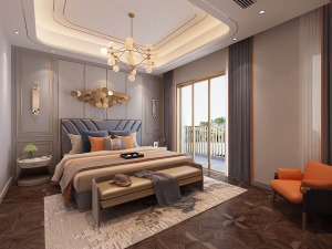 成都業之峰裝飾400平別墅輕奢風格裝修設計案例--臥室