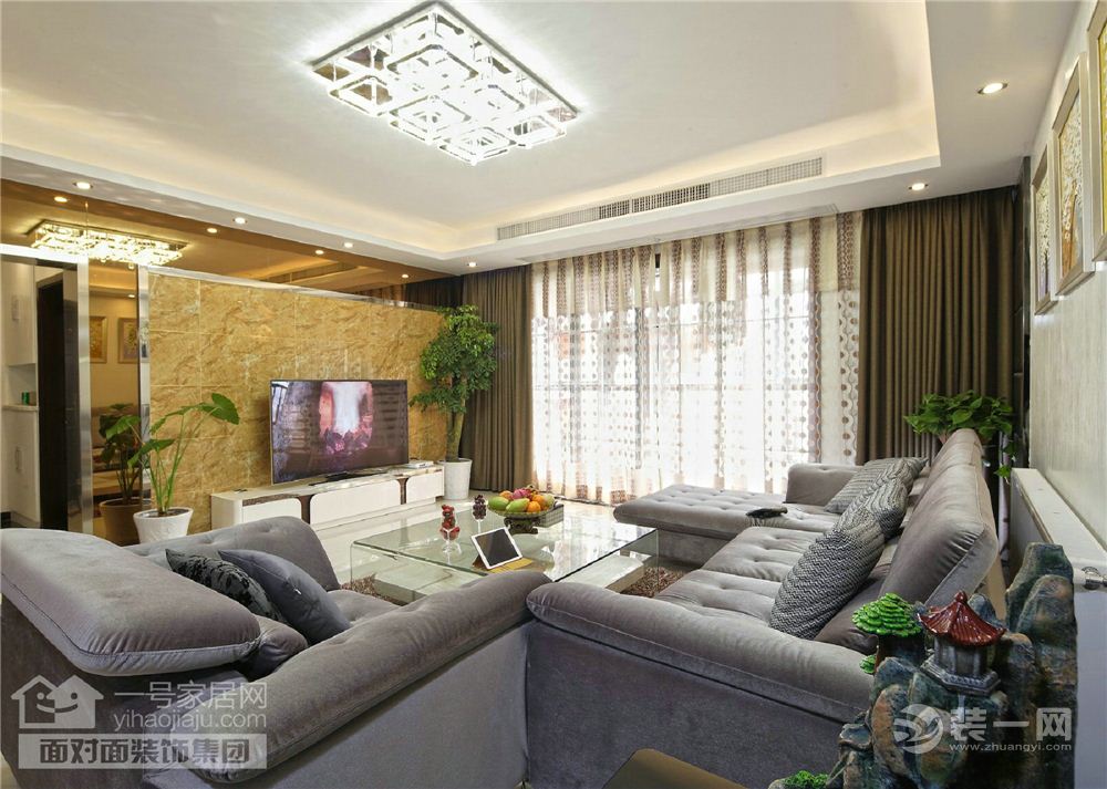 武汉锦绣龙城四居室188平现代风格客厅