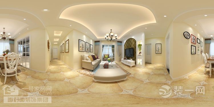 武汉水晶郦都96平三居室美式小清新全景图