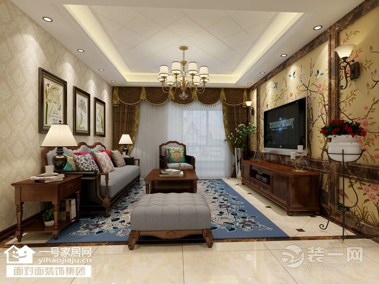 武汉国际百纳美式新古典四居室168平装修客厅