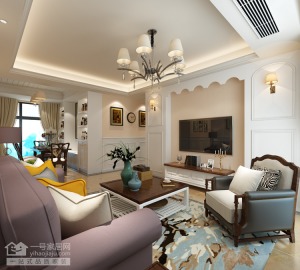 武汉保利时代105平三居室简约美式客厅沙发