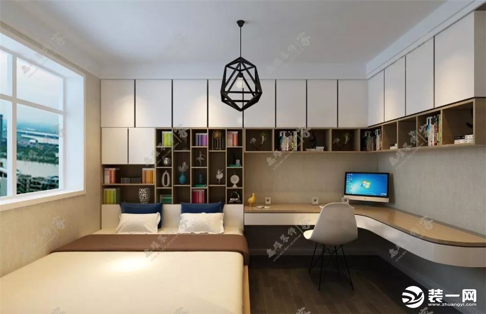 书房的设计加入了榻榻米的元素 整体用木板隔出来的小格子使得整个房间有了足够的收纳空间