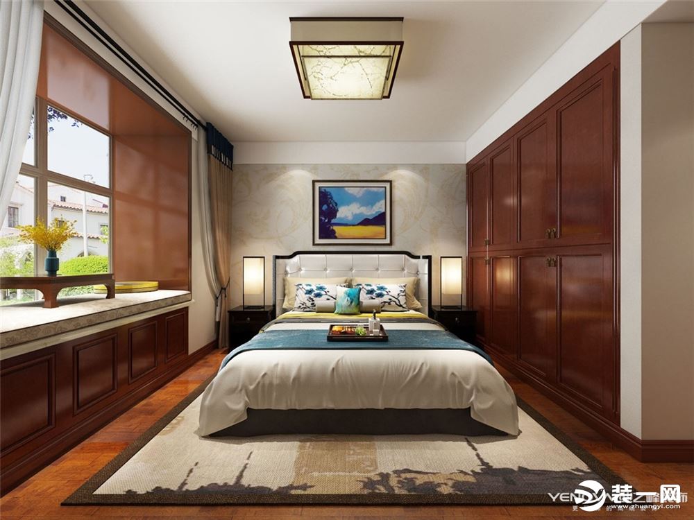 卧室龙头石家庄业之峰保利拉菲128平三室一厅新中式风格效果图