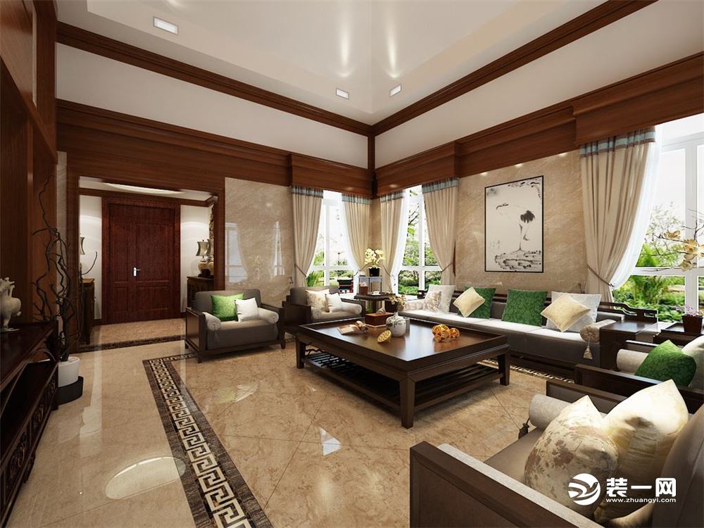 翡翠城别墅300平米新中式风格装修效果图客厅