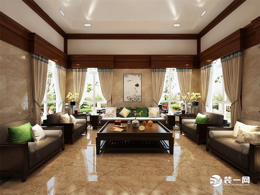 翡翠城别墅300平米新中式风格装修效果图客厅