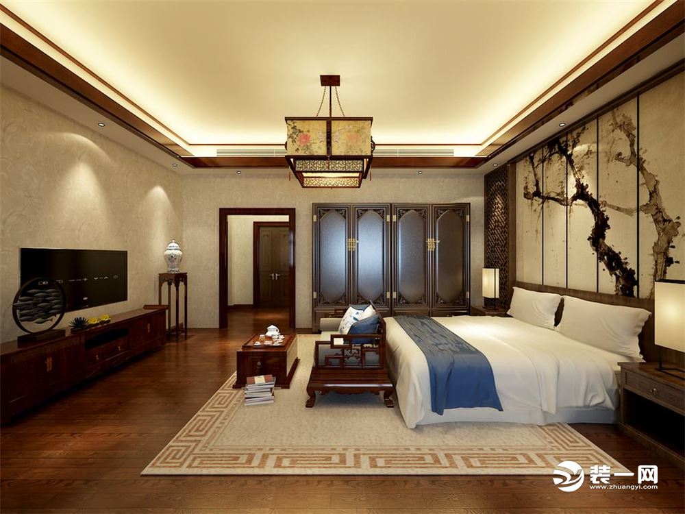 东营泰和公馆800㎡别墅新中式风格装修效果图卧室