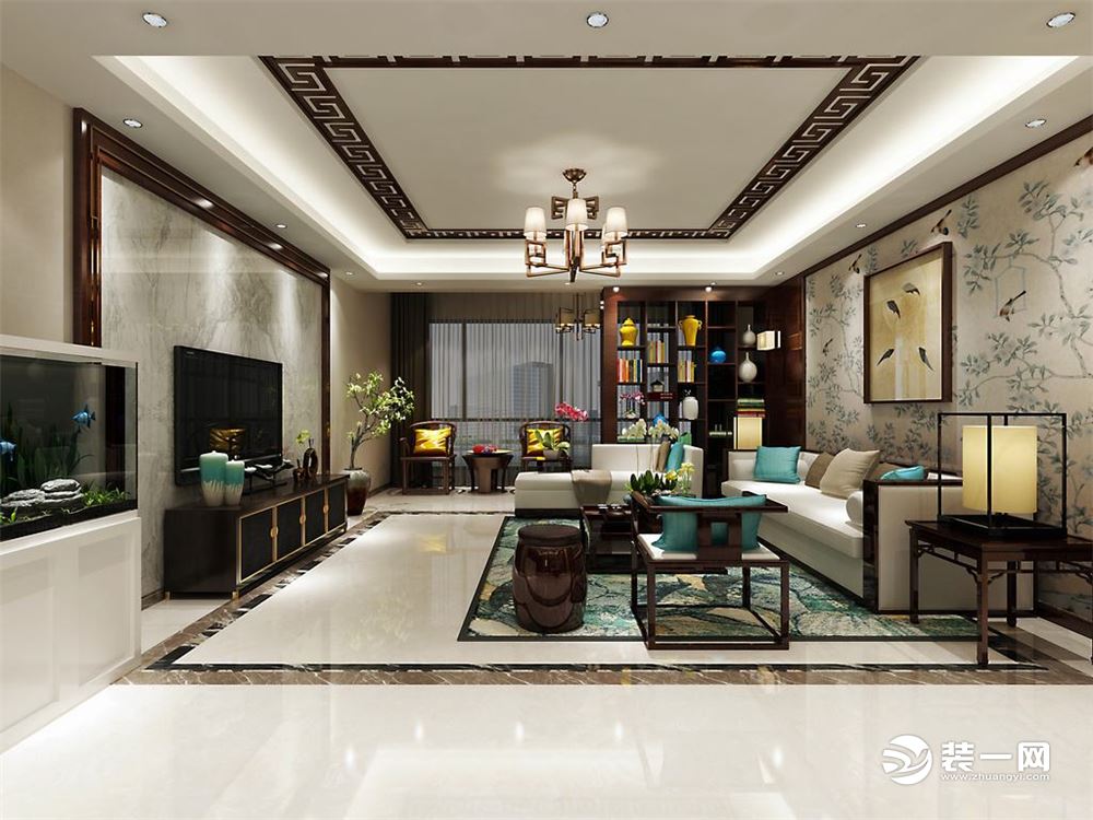 香山四季215平米四居室新中式风格装修效果图客厅