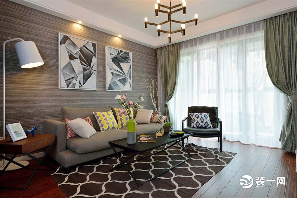 K2玉兰湾88㎡二居室现代简约风格装修效果图客厅