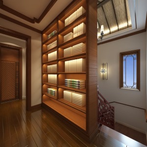 懷柔新新小鎮500平米別墅新中式風格裝修效果圖書柜