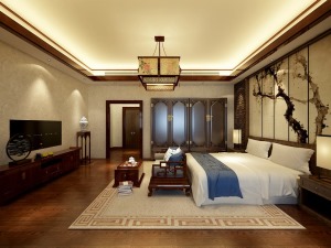 东营泰和公馆800㎡别墅新中式风格装修效果图卧室