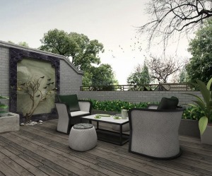 蟠龙湖300平米新中式风格装修效果图庭院