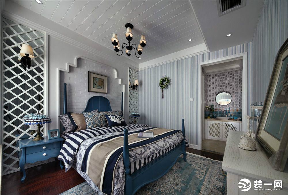 ◤世贸香槟湖◢88㎡二居室地中海风格卧室装修效果图