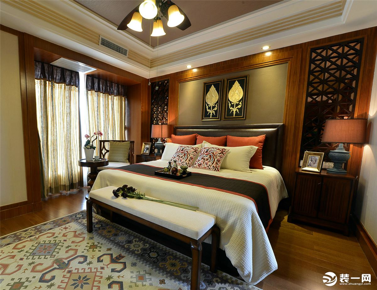 ◤绿洲天逸城◢130㎡二居室东南亚风格卧室装修效果图